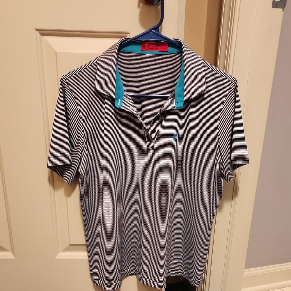 G/FORE Black and White Striped Polo